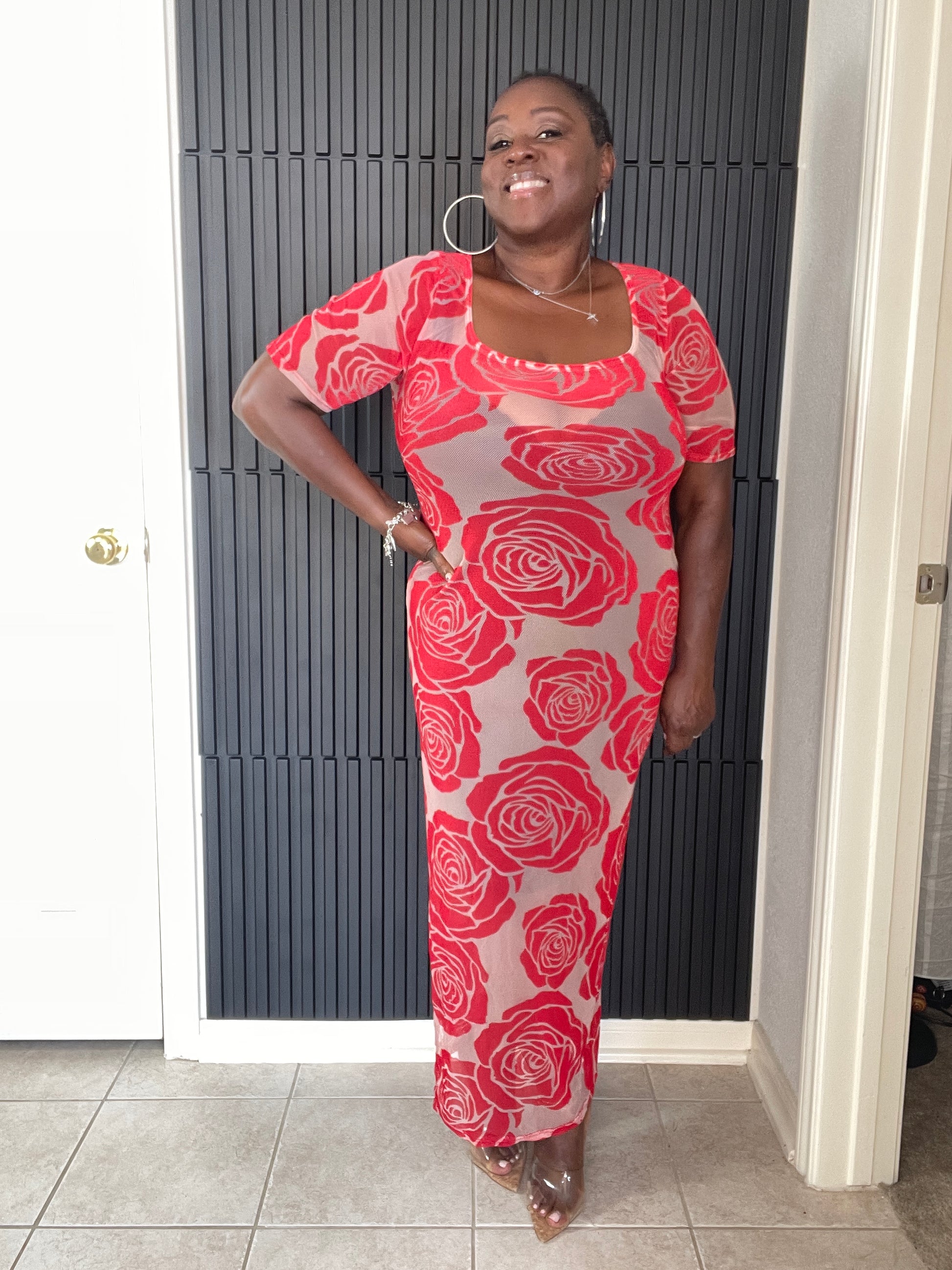 plus size sheer dress Betsy & Adam Sequined-Lace Ruched Gown - Charcoal Gray Plus Size - Relaxed Tea