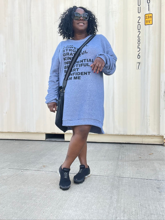 The I AM Sweatshirt- Denim Blue | Plus Size Dress