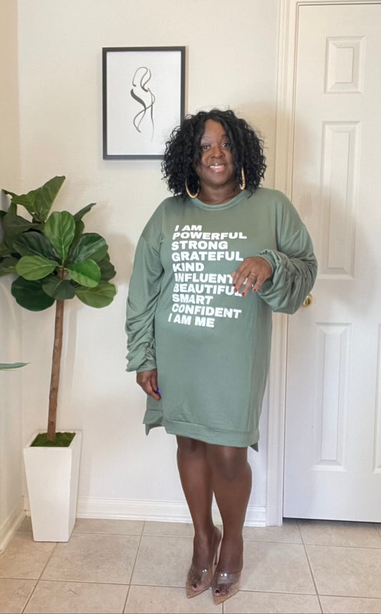 The I AM Sweatshirt- Sage | Plus Size Dress